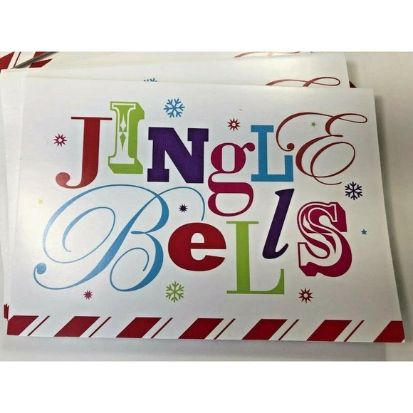 22 Jingle Bells Oh What Fun Christmas Greeting Cards Pastel Pink Blue Green Red - Picture 3 of 6
